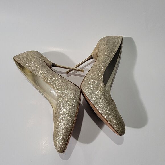 Stuart Weitzman Sabia Gold Glitter Metallic stiletto High Heels Pump Sz 7.5M - Picture 5 of 16